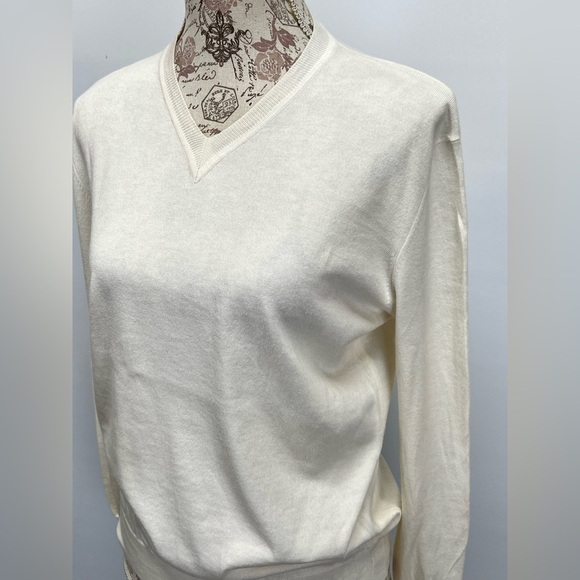 FELICITE Cream V-Neck lightweight Sweater size 1/XS-S - Picture 3 of 11